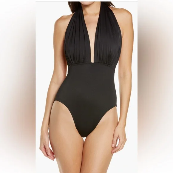 NORMA KAMALI Halter Low Back one-piece Swimsuit - Picture 1 of 6